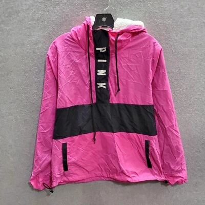 PINK Victoria's Secret Women Jacket XS Colorblock Anorak Sherpa Lined Hooded - Image 1 of 4