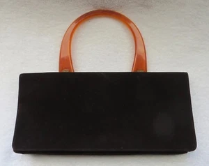 VTG. 1940's ART DECO KORET SUEDE LADIES PURSE HANDBAG LUCITE HANDLE - COIN PURSE - Picture 1 of 7