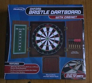 Halex Oxford Bristle Dartboard With Walnut Finish Wood Cabinet - Picture 1 of 7
