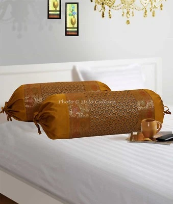 Decorative Sofa Bolster Indian Pillowcas Cylindrical Ethnic Bolster Pillow Cover - Image 1 of 4