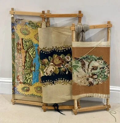 3x Cross Stitch Wooden Scroll Frames & 3 Tapestries Vintage Bundle Lot - Image 1 of 4
