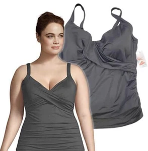 LANDS' END Black WRAP UNDERWIRE TANKINI TOP NWT! 24 DDD - Picture 1 of 3