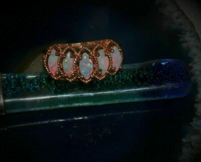 Anillo banda para mujer 3 quilates marquesa simulado ópalo de fuego enchapado en oro amarillo de 14 k plateado Foto 1 de 4