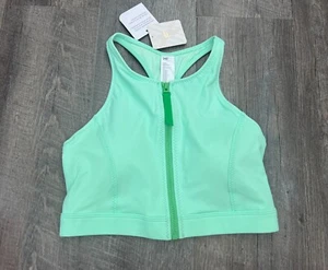 Fabletics Womens Medium Zip-Front Racerback Swim Top Sugared Lime/Hyper Turf NEW - Picture 1 of 8