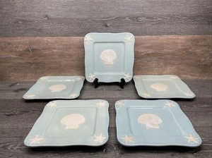 5 Home Studio Shoreline Collection Salad Plates Shells Starfish Beach Square 9" - Picture 1 of 10