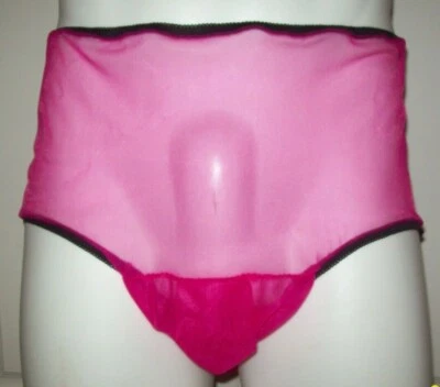 CLEARANCE    Fuchsia Pink SHEER NYLON SLIT SPLIT CROTCH PANTY 30 - 42" WAISTBAND - Image 1 of 3