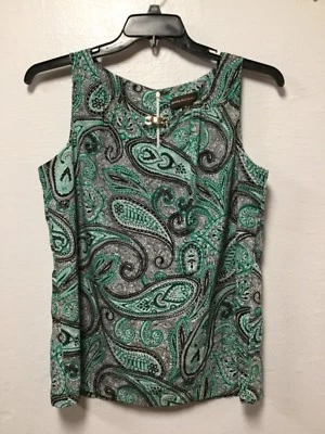 Blusa Top Mujer Dana Buchman Talla M Verde Negra Cerradura Cuello Cremallera Trasera 117 Foto 1 de 4