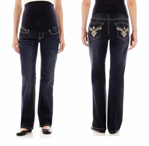 Tala Maternity Jeans Womens Size Small Bootcut Dark Denim Overbelly Beaded Blue - Picture 1 of 3
