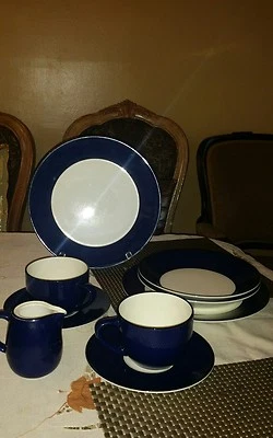 Crate & Barrel DIP Mug Cups suacers, Dinner & saup bowls White Indigo Blue.Italy - Image 1 of 4