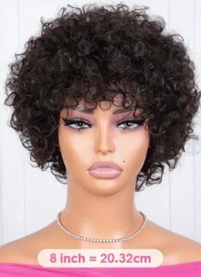 Короткий черный афро кудрявые человеческие волосы для женщин машина сделано без кружева парик новый  - Изображение 1 из 4