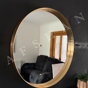 60cm Large Gold  Round Mirror Brushed Metal Frame Round Dressing Wall Mirror - Picture 1 of 17