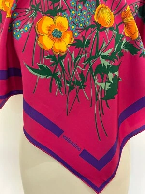 S11# Valentino Seda Rosa Floral Bufanda 34 pulgadas Foto 1 de 3