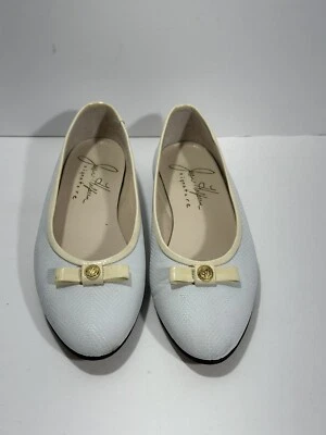 Zapatos Joan & David Ballet Planos Cuero Blanco Amarillo Lazo Dorado 7 B Hechos en Italia Foto 1 de 4