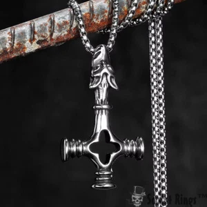 Collar Colgante Cruz Vikinga Acero Inoxidable Cabeza de Lobo Anillos Esculpidos™ - Con o - Imagen 1 de 10