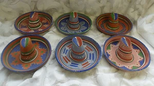Vintage Hand Thrown Hand Painted & Unglazed Clay Pottery Sombrero Ashtray Mexico - Picture 1 of 5