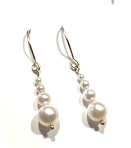 Graduating Pearl Dangle Earrings Made from Broken Mikimoto Strand