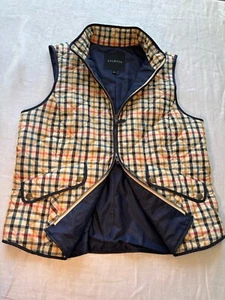 Talbots Puffer Quilted Vest Gingham Check Preppy L Ruched Back Brass Buttons - Picture 1 of 8
