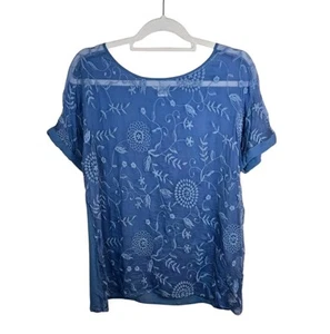Sundance Damen Bluse blau bestickt Seide Chiffon Blumen Boho Chic Eleganz M - Bild 1 von 12