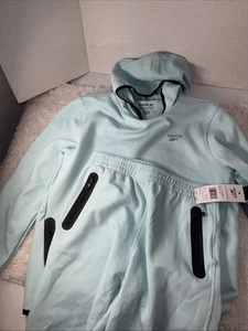 Reebok 2pc DDL Knit Aqua Short Set Long Sleeve Hoodie W/ Matching Shorts Sz 12 - Picture 1 of 8