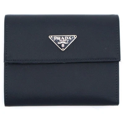 Prada Trifold Wallet Compact Card Case Black Nylon X Leather M170 Silver Used 57 - Image 1 of 4