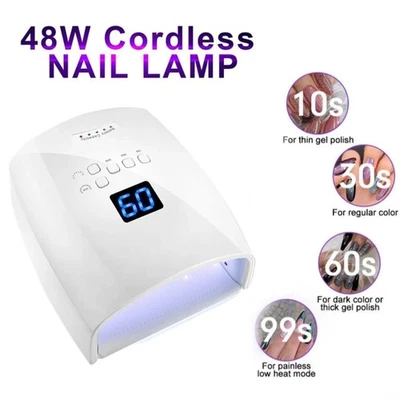 48W Wireless LED UV Nail Lamp Rechargeable Cordless Nail Gel Polish Dryer - Image 1 of 4