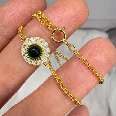 Pulsera de plata de ley 925 de 5 mm con piedras preciosas de esmeralda natural circón joyería regalo Foto 1 de 4