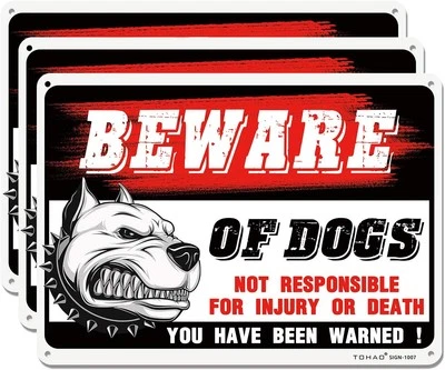 TOHAO Beware of Dog Sign, 3 Pack 10"x 7" Rust Free .04" Red, Black, White  - Image 1 of 4