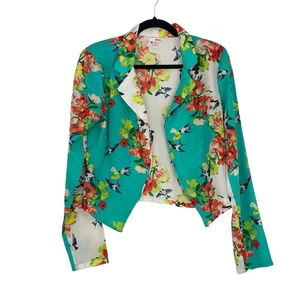 BONGO Women's Multi-Color Floral Bird Pattern Open Front Blazer Jacket Size M - Picture 1 of 8