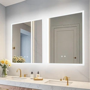 Illuminated LED Bathroom Mirror Wall Vanity Mirrors with Light Anti Fog Dimming - Picture 1 of 38