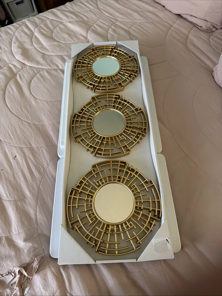 Brand New Group Decorative Gold Wall Mirrors Lot of 3 Plastic - Image 1 of 4