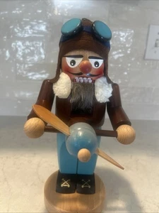 Vintage Steinbach Nutcracker Aviator Pilot 10" Goggles Germany Volkskunst Mint! - Picture 1 of 8