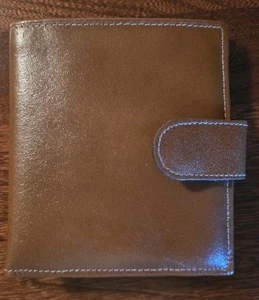 Cartera de cuero de vaca dividido marrón tostado vintage cierre con bloqueo de beso damas unisex  - Imagen 1 de 5