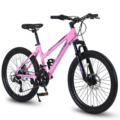 24" Women Mountain Bike Shimano 21-Speed,Disc Brakes,Pink/White,100mm Suspension - Image 1 of 4