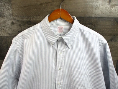 Brooks Brothers Shirt Mens 17.5 Blue Stripe Supima Button Down Made in USA - Image 1 of 4