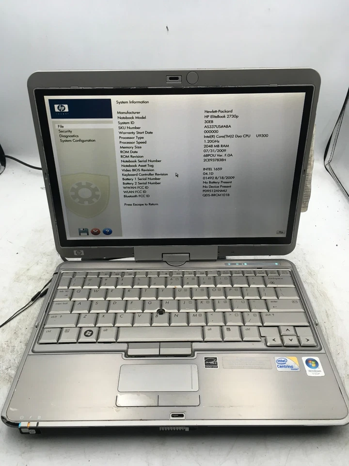 HP ELITEBOOK 2730P - BOOTS TO BIOS - INTEL 2 DUO L9400 - 2GB RAM - READ DESC -BB - Image 1 of 4