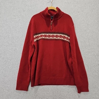 Suéter masculino J Crew lã de cordeiro Fair Isle 1/4 zíper pescoço simulado tamanho G vermelho escuro - Imagem 1 de 4