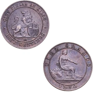 SPAIN, 238-PROVISIONAL GOVERNMENT, 10 CENTIMOS 1870, XF. - Picture 1 of 1