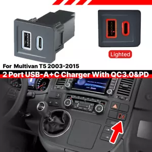 36W Doppelt USB-A C PD QC3.0 Ladegerät Buchse Steckdose für VW Multivan T5 03-15 - Bild 1 von 16