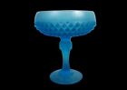 Vintage Antique Fenton Indiana Diamond Point Frosted Blue Pedestal Candy Dish