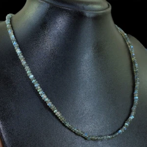 55.00 Cts Earth Mined Blue Flash Labradorite Round Cut Beads Necklace NK 14E81 - Picture 1 of 3