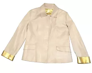 GIACCA PELLE VINTAGE D SCERVINO TAGLIA M PANNA CON ACCENTI LAMAY ORO - Foto 1 di 5