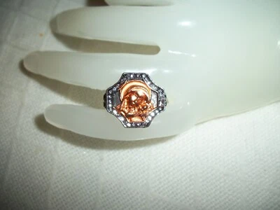 ANEL MASCULINO FEMININO 3D VIRGEM MARIA JESUS CRISTÃO ANTIGO PRATA COBRE VÁRIOS TAMANHOS - Imagem 1 de 4