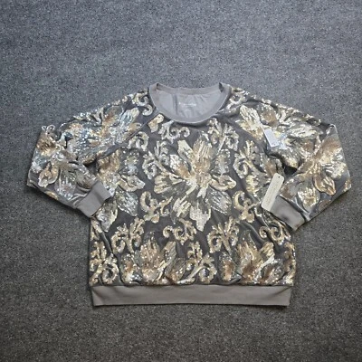 Suéter suave envolvente para mujer grande gris plata lentejuelas terciopelo pulóver elegante Foto 1 de 4