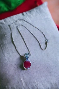 VTG Silpada Red Oval Pendant 925 Sterling with 925 India Necklace 18" - Picture 1 of 3