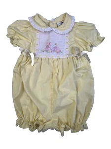 B T Kids Smocked Bubble Romper Baby 24 Mos Easter Bunnies Yellow Puffed Sleeves - Picture 1 of 10