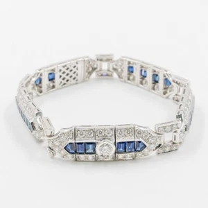 20.14Ct Round Cut Diamond G/VVS2 & Blue Sapphire 18k White Gold Bangle - Picture 1 of 14