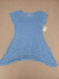 NWT~$20~MUDD Girls Blue Striped Shark-Bite Tee Shirt Top Size L 12 Stretch - Picture 1 of 5