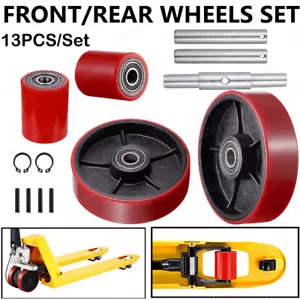 13PCS/Set Pallet Jack/Truck Poly Wheels Full Kit Axles WithBearings Entry Roller - Picture 1 of 12