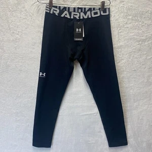 Under Armour Coldgear Leggings Boys XL Black Fitted Spellout Logo Elastic Waist - Picture 1 of 13