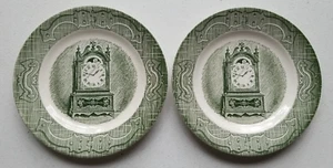 OLD Curiosity Shop Bread & Butter PLATES Dish CLOCK Theme HINGES Design Lot of 2 - Picture 1 of 4